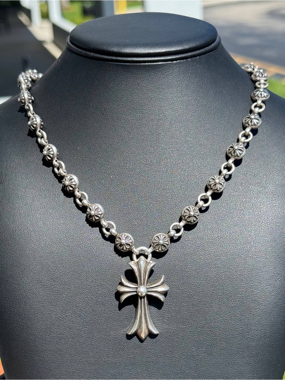 Chrome Hearts CH 925 silver Ball Maltese & Cross Pendant Necklace Hook Clasp 20.
